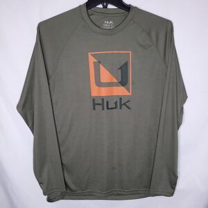 Huk Fishing Shirt Mens Large Olive Green Reflection Pursuit Long Sleeve